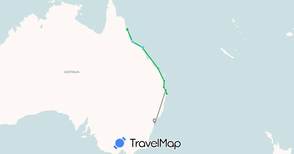 TravelMap itinerary: driving, bus, plane, boat in Australia (Oceania)
